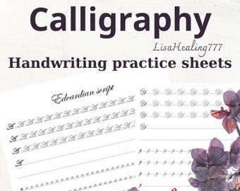 Basics of calligraphy practice sheet - Edwardian Script Font - PDF instant download - 24 Sheets from A to Z