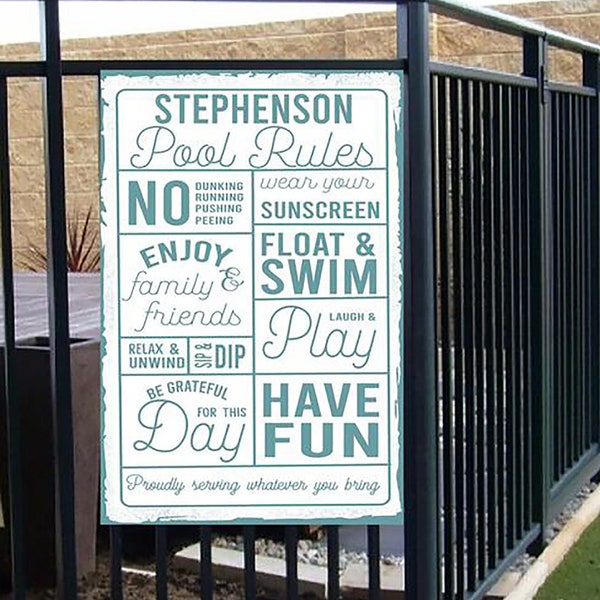 Blue Pool Rules Sign, Outdoor Sign, Personalised Sign, Home Gifts, Outdoor Living, Decoration Sign, Decorative Signs