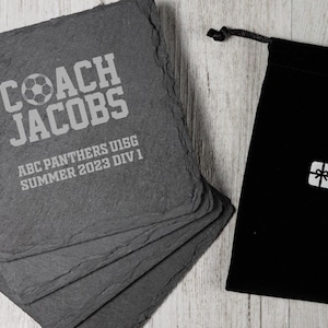 Dessous de verre en ardoise personnalisés pour entraîneur de basket-ball/football - Ensemble de 4 cadeaux personnalisés pour entraîneur, cadeau d'entraîneur de basket-ball Cadeau d'entraîneur de football