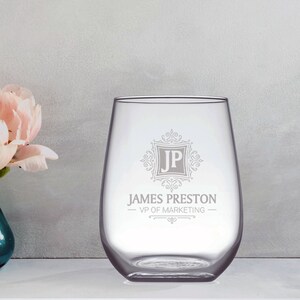 Custom Engraved Prestige Monogram Wine/Champagne Glass, Corporate Gifts, Office Gifts, Employee Gifts, Boss Gifts, Client Gifts