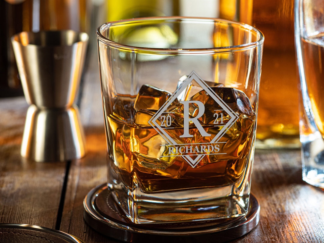 Diamond Monogram Engraved Whiskey Glass, Gifts for Him, Gifts for Husband, Boyfriend Gift, Gift ...