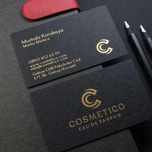 Tarjetas de presentación, papel negro fantasía, tarjeta de presentación premium, impresión dorada, enlucido dúplex, diseño personalizado,