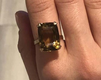 Natuurlijke rokerige topaas ring, 925 sterling zilveren ring, belofte ring, handgemaakte ring november geboortesteen, sierlijke ring Smokey Topaz vrouw ring.