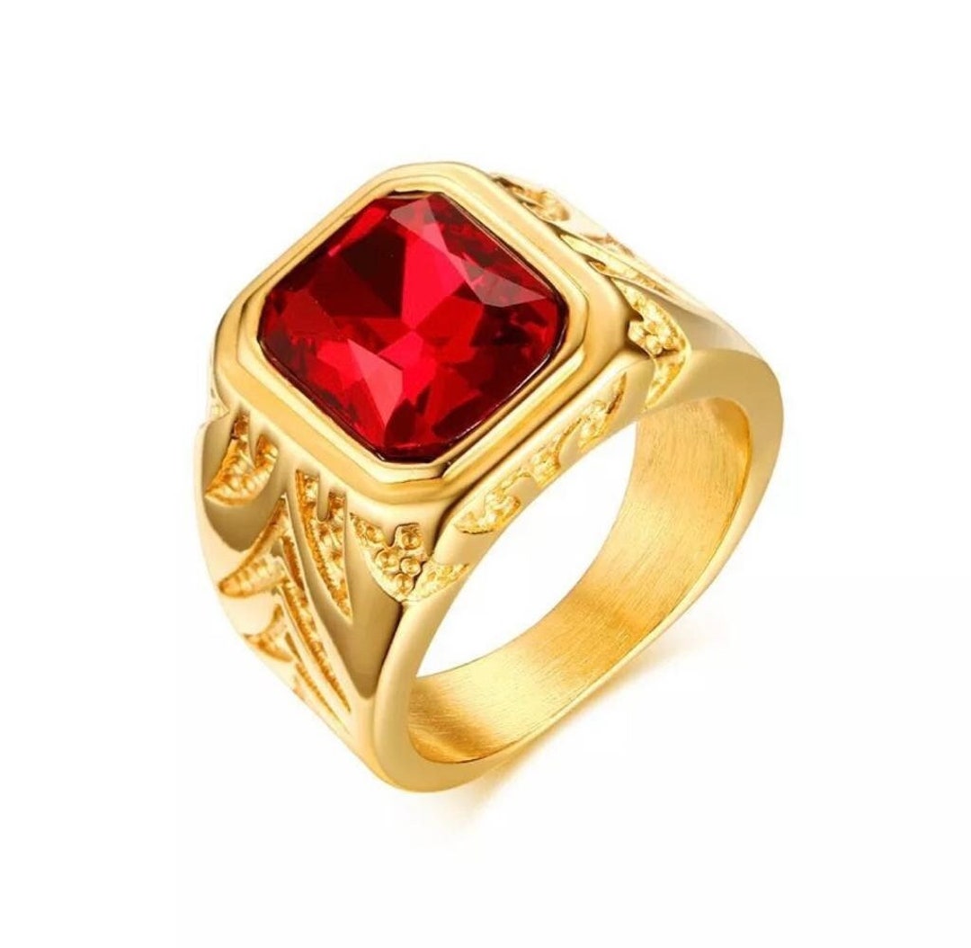 Lab Created Ruby Gemstone Ring for Man, 925 Sterling Silver Ring ...