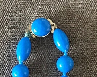 Vintage 60's or 70's blue beaded necklace made in Hong Kong