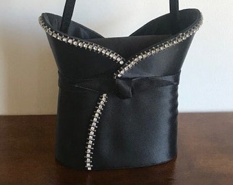 Old Black Evening Bag with Rhinestone trim