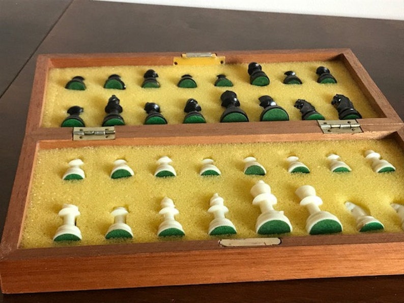 Old Travel Chess Set With Wood Trim and Plastic Playing Pieces Etsy