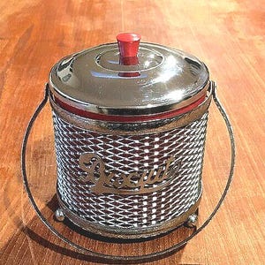 Cookie/Biscuit Barrel - Metal and red plastic