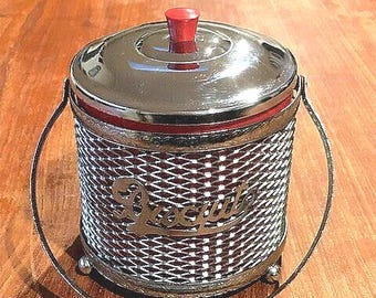 Cookie/Biscuit Barrel - Metal and red plastic