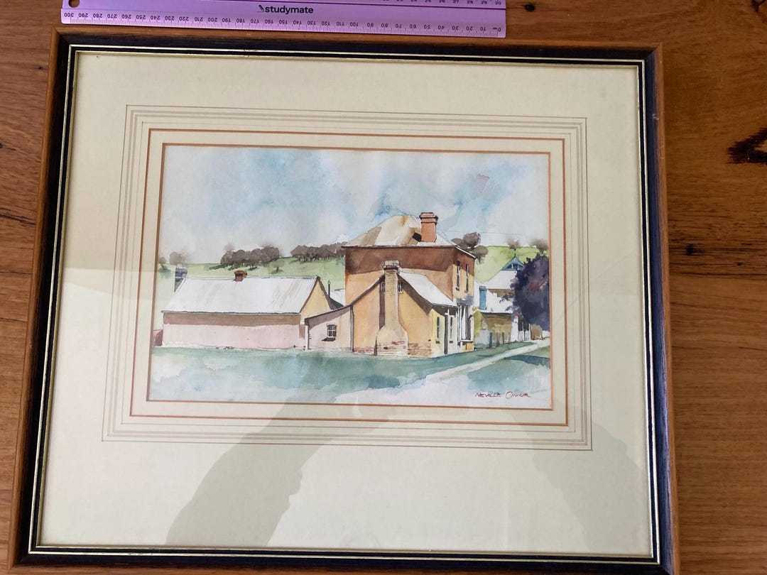 ネヴィル・コナーによるオリジナル水彩画「オーストラリアの田舎町の