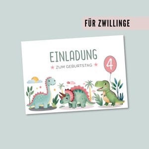 Zwillinge Einladungskarten Dino rosa, Kindergeburtstag, Karten-Set zum Ausfüllen, verschiedene Stückzahlen, personalisierbar mit Geburtstag