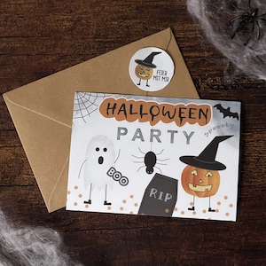 6 Halloween Einladungskarten Kindergeburtstag - Karten-Set zum Ausfüllen