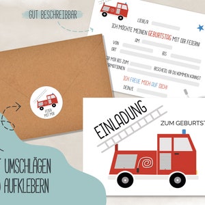 Feuerwehr Einladungskarten für den Kindergeburtstag, Karten-Set zum Ausfüllen, verschiedene Stückzahlen, mit Umschlägen und Aufklebern