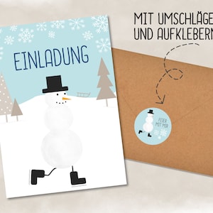 Winter Einladungskarten Schlittschuh laufen - Karten-Set zum Ausfüllen, verschiedene Stückzahlen, mit Umschlägen und Aufklebern