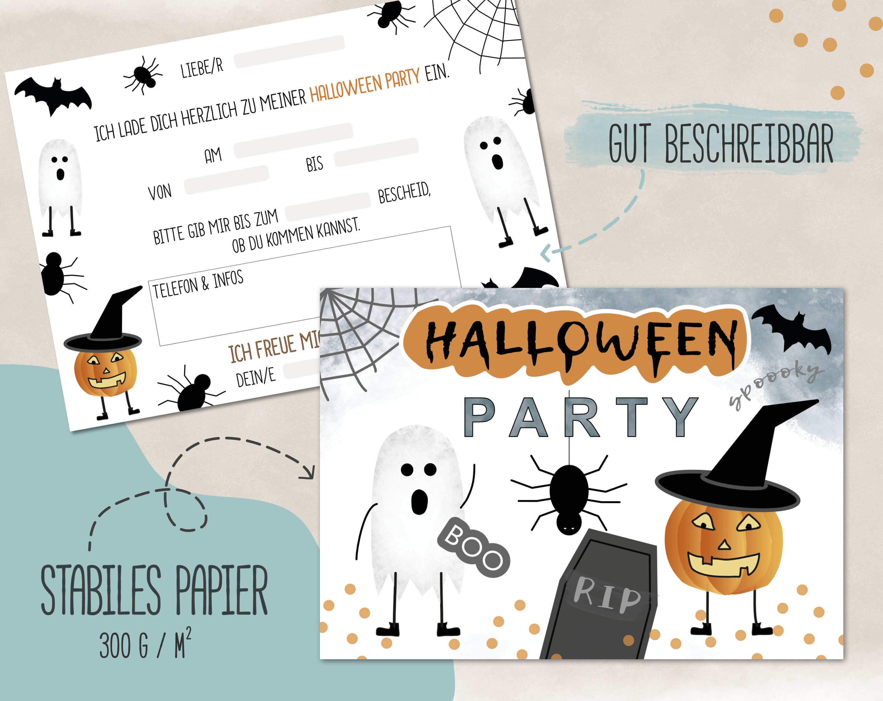Halloween Party Invitation - Invitation cards to fill out - various quantities, without envelope