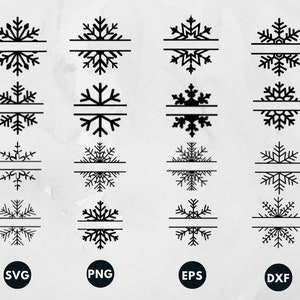 Schneeflocke-Monogramm-Svg-Bundle, Split-Schneeflocke-Svg, Weihnachts-Namensrahmen-Svg, Schneeflocke-Rahmen-Svg, Schnittdatei für Cricut, Silhouette, PNG, DXF