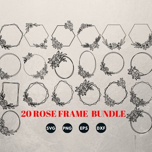 Rose Frame SVG bundel, bloemenframe SVG, kransframe SVG, digitale fotolijst