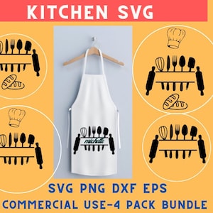 Küche Monogramm Svg Bundle, Split Kitchen Svg, Kitchen Name Frame Svg, PNG, DXF