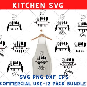 Küchensvg, Spaltrahmen svg, Split Monogramm svg, Küchenschild svg, Koch svg, Backen svg, Schneidedatei für Cricut