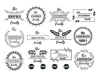 Monograma de apellido (SVG), Monograma de familia dividido (SVG), Marco de nombre navideño (SVG), Adorno (SVG), Monograma dividido (SVG PNG, DXF)