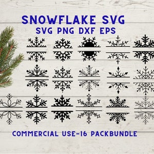 Snowflake Monogram Svg Bundle, Split Snowflake Svg , Christmas Name Frame Svg, Snowflake Frame Svg, cut file for cricut ,Silhouette, PNG,DXF