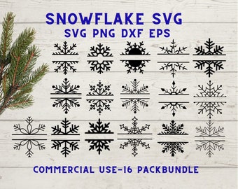 Snowflake Monogram Svg Bundle, Split Snowflake Svg , Christmas Name Frame Svg, Snowflake Frame Svg, cut file for cricut ,Silhouette, PNG,DXF