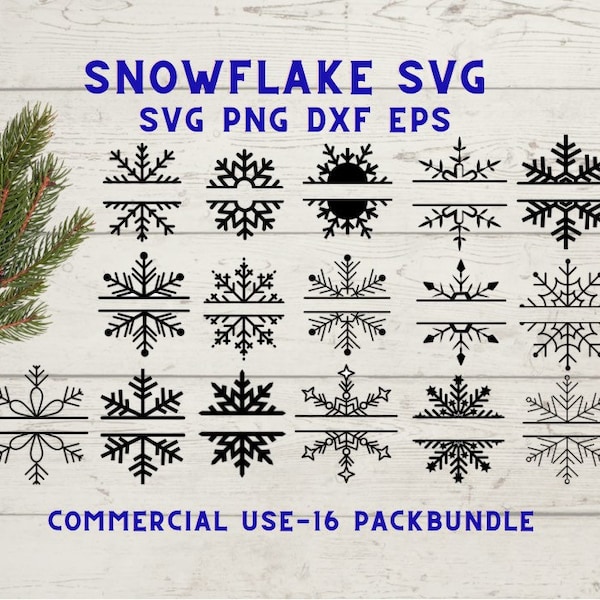 Snowflake Monogram Svg Bundle, Split Snowflake Svg , Christmas Name Frame Svg, Snowflake Frame Svg, cut file for cricut ,Silhouette, PNG,DXF