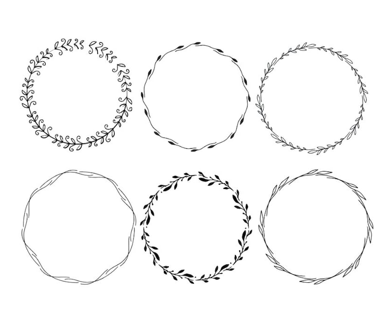 May include: Six black and white circular frames with different floral designs. The frames are perfect for adding a touch of elegance to any project.