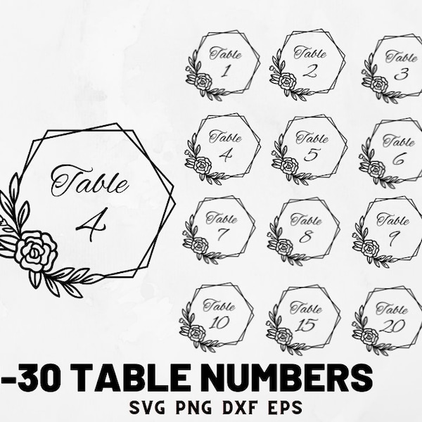 Numéros de table de mariage svg, signe de mariage svg, numéros de table svg, numéros de calligraphie svg, signe de numéro de table svg, utilisation commerciale