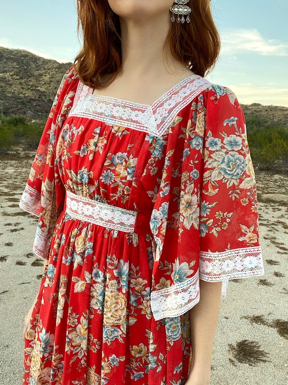 Vintage 1970s Gunne Sax style Angel sleeve floral pri… - Gem