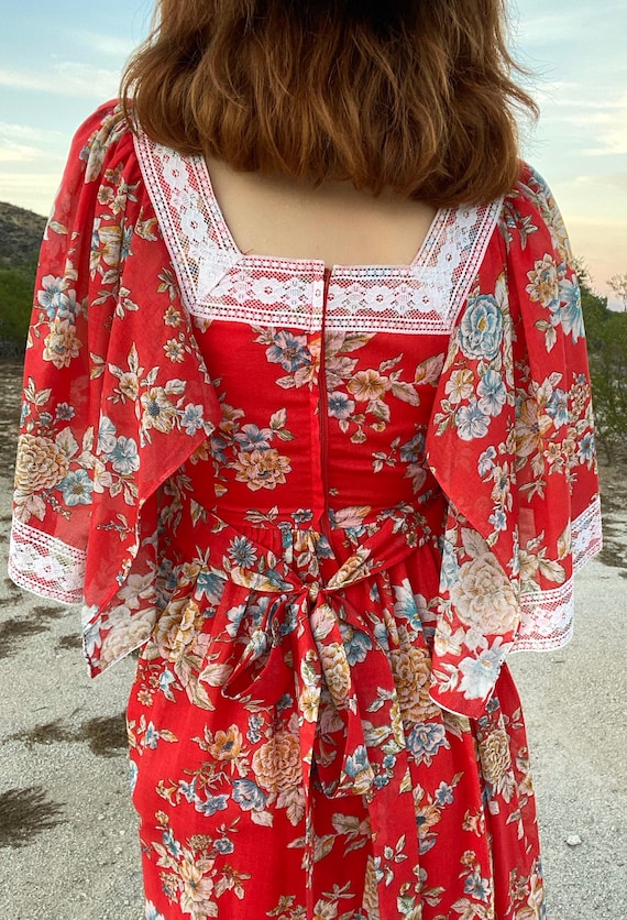 Vintage 1970s Gunne Sax style Angel sleeve floral pri… - Gem