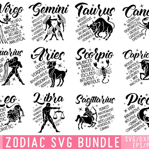 Zodiac SVG Bundle, Zodiac Sign svg, Zodiac Sign png, Zodiac printable file, Zodiac svg for Cricut