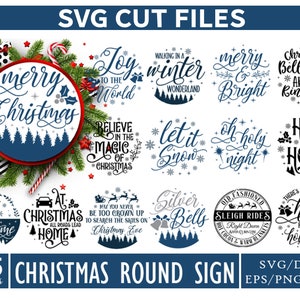 Christmas Round Signs SVG Bundle, Rustic Christmas Signs SVG Bundle, round sign bundle, Christmas, Merry and Bright Sign, Snowman Sign