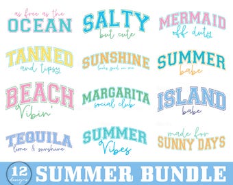 Summer SVG Bundle, Beach Vacation Quotes PNG, Salty Mermaid Retro Shirt Design, Summer Vibes Sublimation Bundle, Coastal SVG Pack