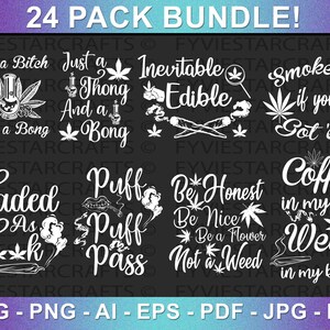 Weed SVG Bundle White on Black, Cannabis svg,Smoke weed svg, High svg, Puff svg, Blunt svg, Cut File Cricut, Silhouette