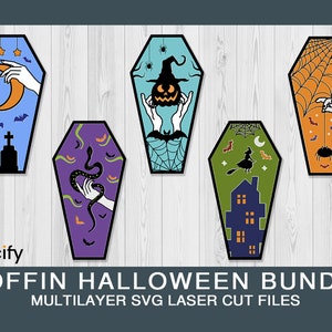 Coffin Bundle Multilayer SVG Laser Cut Files, Halloween Scary Coffin Box SVG Cut File, Coffin silhouette svg, Halloween Coffin