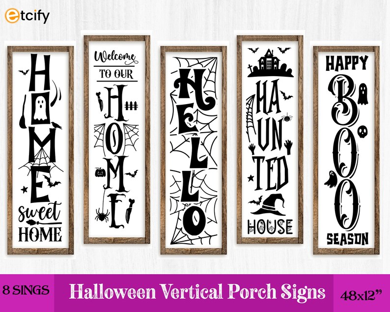 Halloween Vertical Porch Sign SVG Bundle, Halloween Porch Signs Svg ...