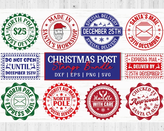 Santa mail stamps bundle SVG,santa sack north pole stamp svg