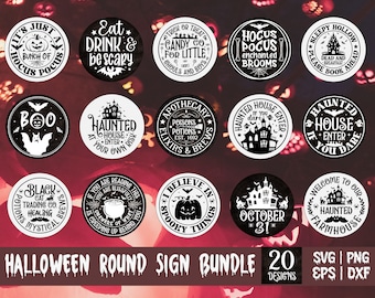 Rundes Halloween-Bundle, Vintage rundes Zeichen Bundle, Halloween-Tür-Aufhänger-Svg, Rundes Halloween-Schild-Svg, Halloween-Türschild-Svg