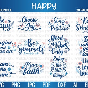 Paquete de citas felices SVG / Feliz SVG / Paquete de citas de felicidad / Archivo imprimible / Cricut SVG / Silhouette SVG (SI)
