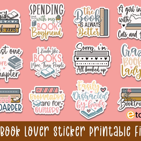 Book Lovers Sticker Bundle, Book sticker Png, Book Lover Book Reader Stickers, Laptop Notebook Water Bottle Table Scrapbook Journal, Gift