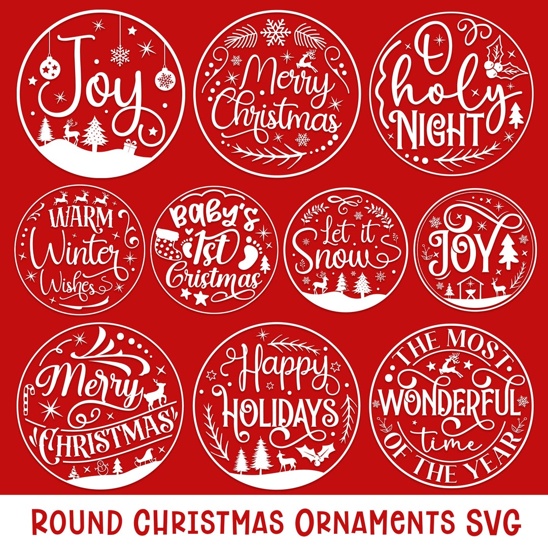 Round Christmas Ornaments SVG Bundle, Christmas Round Signs, Christmas