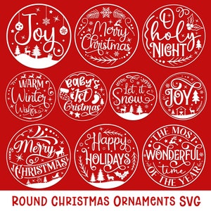 SVG-bundel ronde kerstversieringen, ronde kerstborden, ronde kerstversieringen, kerstboomversiering, kerstboerderij