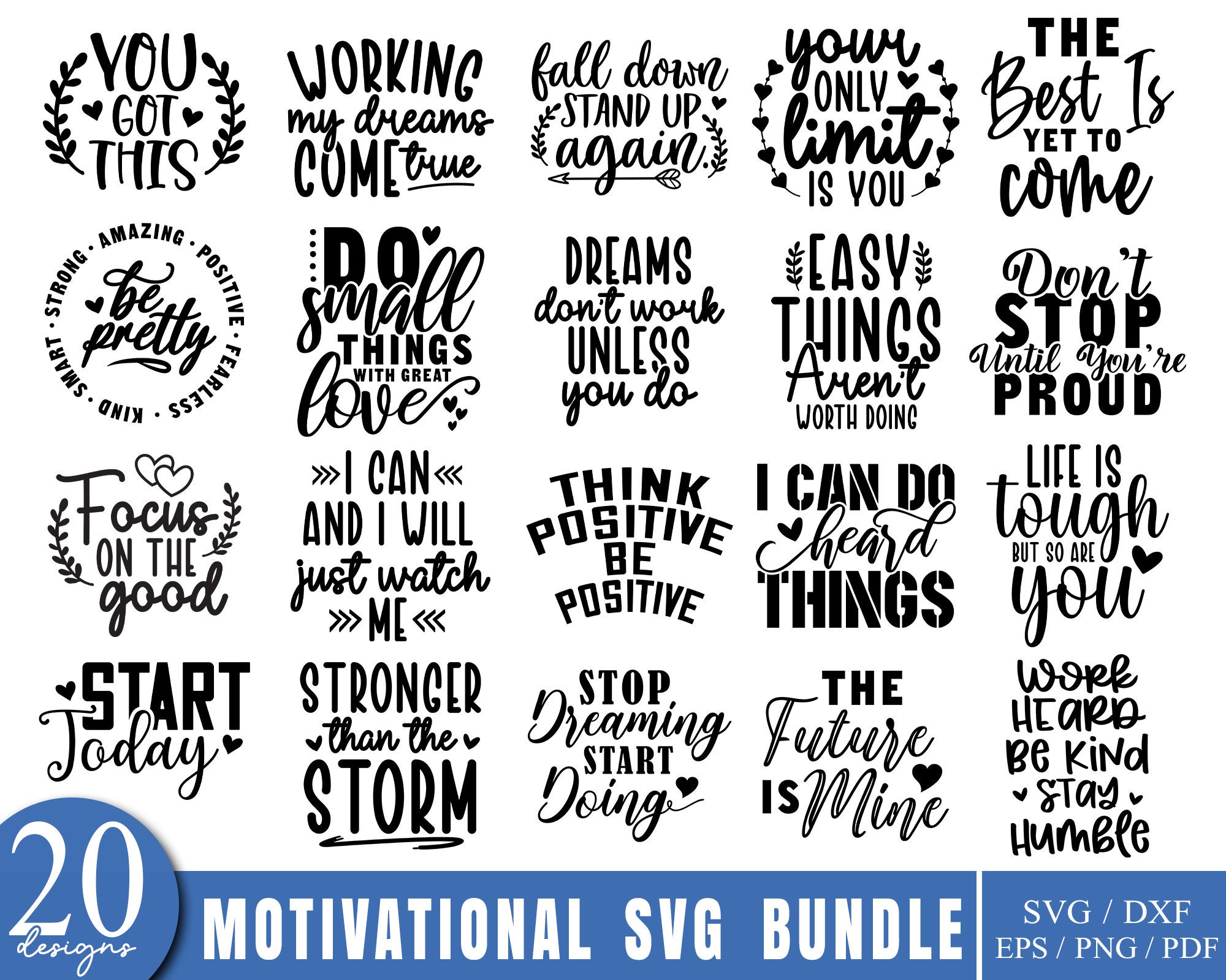 Motivation Quotes SVG Bundle, Inspirational quote bundle, mental health svg, strong mind svg, Positive Quote, Saying Svg, Png Files