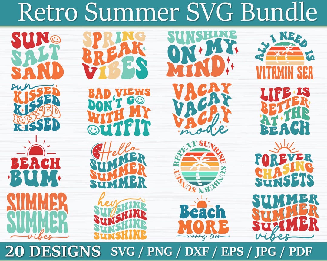 Summer Retro Svg Bundle, Beach Svg, Summertime Svg, Funny Beach Quotes ...