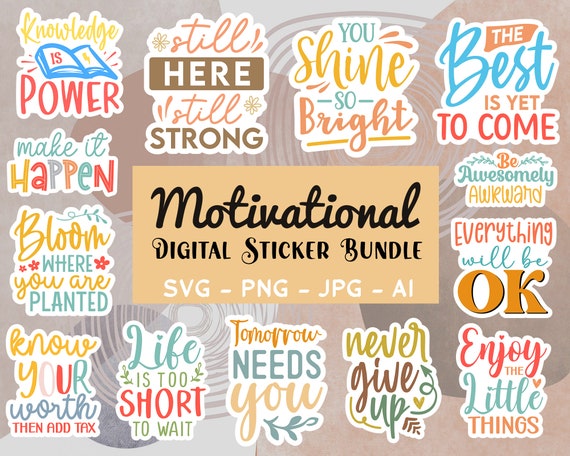 Positive motivational quotes stickers in PNG, JPG