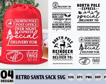 Santa Sack SVG Bundle, 4 Santa Sack bags, Christmas Santa Bag SVG, Santa's Bag SVG Cut Files, Vintage Christmas, Christmas svg Gifts