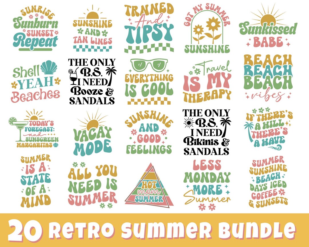 Retro Summer Bundle Png, Summer Vibes Svg, Summer Beach Vibes SVG ...