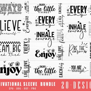 Pode incluir: Um conjunto de 20 cita&ccedil;&otilde;es motivacionais em texto preto sobre fundo branco. As cita&ccedil;&otilde;es incluem "Always Stay Positive", "Believe in Yourself", "Dream Big Work Hard", "Enjoy the Little Things", "Every Day is a New Beginning", "Every Day is a New Beginning", "Exhale Fear", "Inhale Courage", "Just Know Your Power", "Live Love Laugh", "Be the Reason", "You Are Enough", "Someone Greater is Coming", "Enjoy", "Enjoy the Little Things", "Every Day", "Every Day", "Inhale Courage", "Exhale Fear".