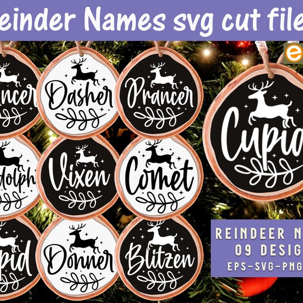 Reindeer Names Christmas Ornaments Svg bundle, Reindeer Names svg bundle, Reindeer Name svg, Christmas svg, Christmas Reindeer Name signs